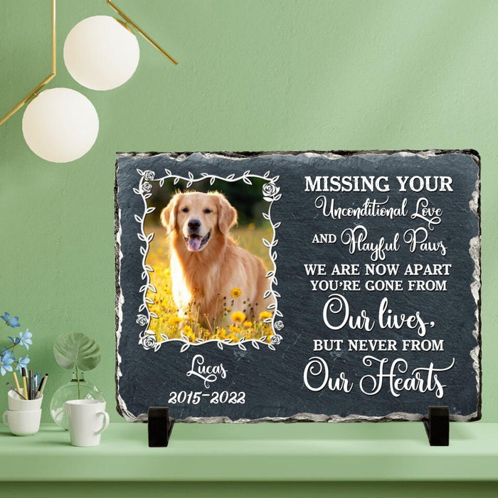 Custom Dog Photo Horizontal Lithograph - Memorial Gift Idea For Dog Lover - You're Gone From Our Lives, But Never From Our Hearts