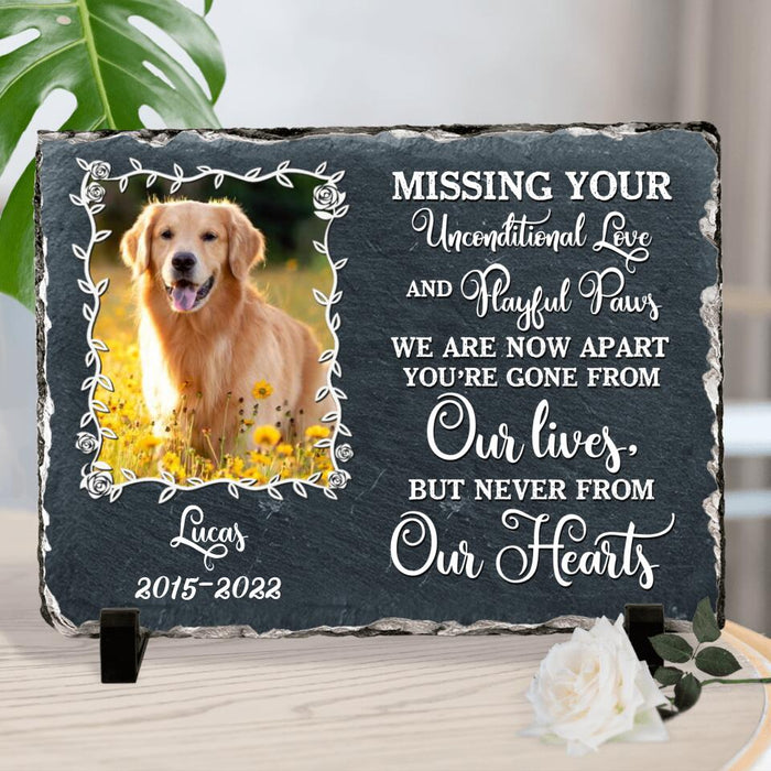 Custom Dog Photo Horizontal Lithograph - Memorial Gift Idea For Dog Lover - You're Gone From Our Lives, But Never From Our Hearts