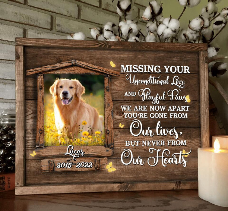Custom Dog Photo Horizontal Poster - Memorial Gift Idea For Dog Lover - You're Gone From Our Lives, But Never From Our Hearts