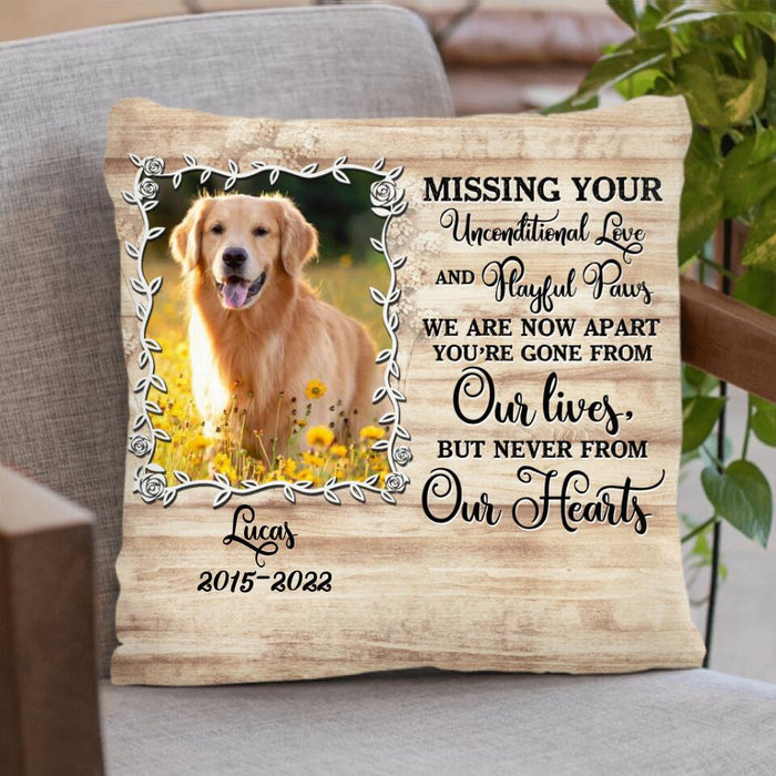 Custom Dog Photo Pillow Cover - Memorial Gift Idea For Dog Lover - You're Gone From Our Lives, But Never From Our Hearts