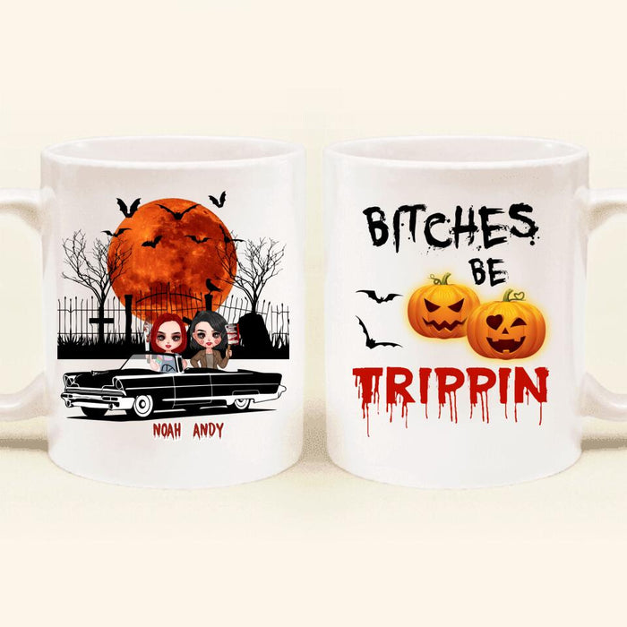 Custom Personalized Horror Friends Coffee Mug - Halloween Gift Idea For Friends - Bitches Be Trippin