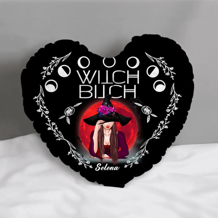 Custom Personalized Witch Bitch, Planchette, Moon Phase Heart Pillow - Halloween Gift Idea/Wiccan Decor/Pagan Decor