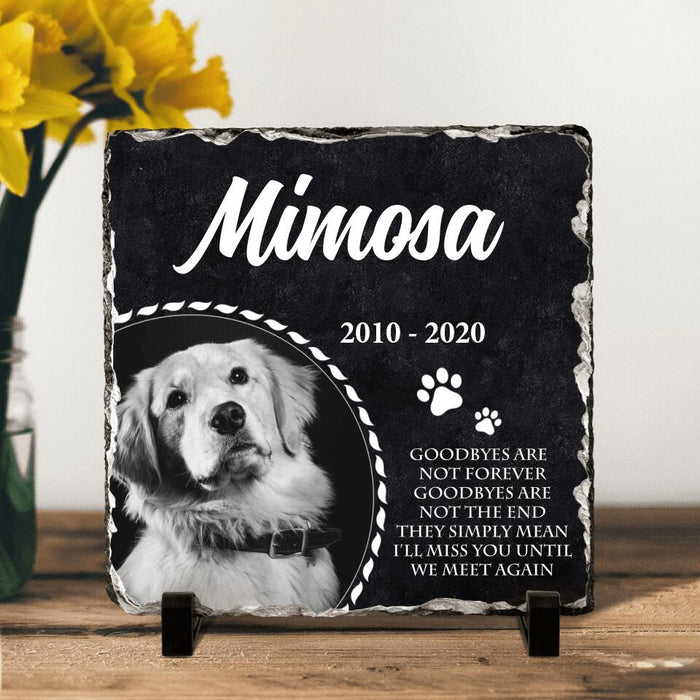 Custom Personalized Memorial Pet Photo Square Lithograph - Memorial Gift Idea For Pet Lovers - Goodbyes Are Not Forever