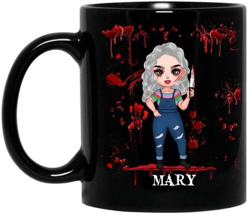 Custom Personalized Horror Girl Coffee Mug - Gift for Halloween - True Crime Junkie