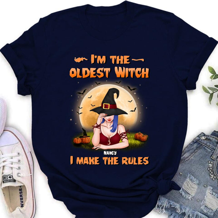 Custom Personalized Witch Shirt - Gift Idea For Witches/ Sisters/ Halloween - I'm The Oldest Witch I Make The Rules