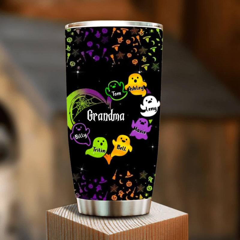 Personalized Grandma & Grandkids Ghost Tumbler - Halloween Gift for Grandmother - Up to 7 Grandkids