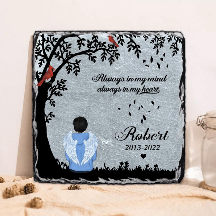 Custom Personalized Memorial Square Slate Stone Plaque - Memorial Gift - Always In My Mind Always In My Heart