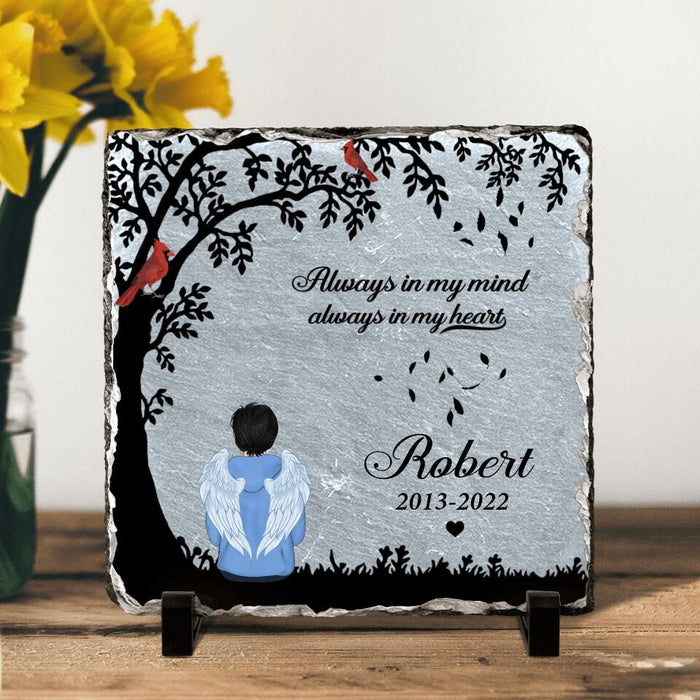 Custom Personalized Memorial Square Slate Stone Plaque - Memorial Gift - Always In My Mind Always In My Heart