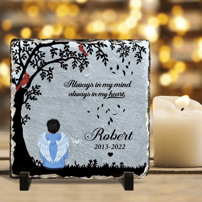 Custom Personalized Memorial Square Slate Stone Plaque - Memorial Gift - Always In My Mind Always In My Heart