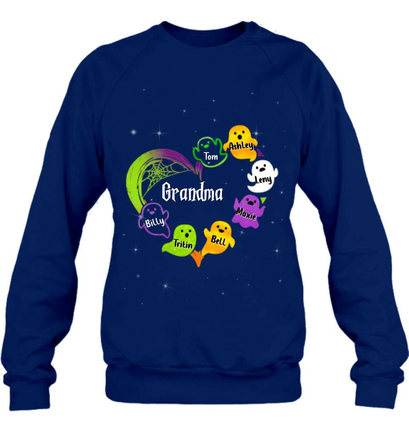 Personalized Grandma & Grandkids Ghost T-shirt/Long Sleeve/Sweatshirt/Hoodie - Halloween Gift for Grandmother - Up to 7 Grandkids