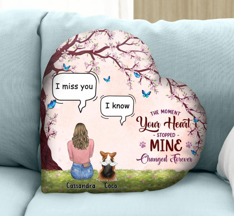 Custom Personalized Memorial Pet Heart-Shaped Pillow Case - Upto 4 Dogs/Cats - Memorial Gift Idea For Dog/Cat Lover - The Moment Your Heart Stopped Mine Changed Forever