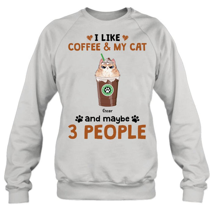 Custom Personalized Catpuccino Shirt - Gift Idea For Cat Lover with up to 5 Cats - I Like Coffee & My Cat and Maybe 3 People