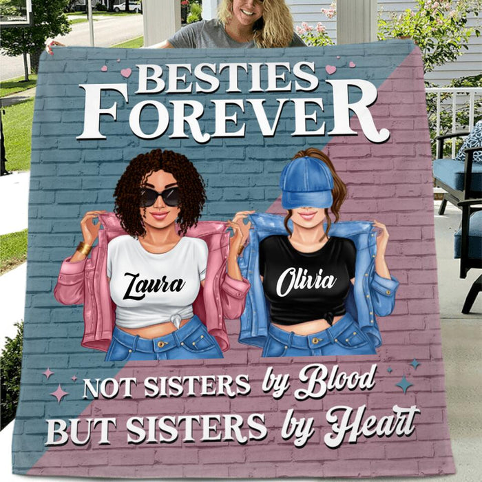 Custom Personalized Besties Pillow Cover & Fleece/ Quilt Blanket - Gift Idea For Besties/ Friends - Not Sisters By Blood But Sisters By Heart