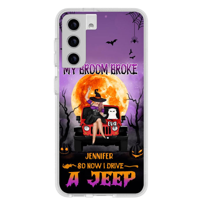 Custom Personalized Off-road Girl Phone Case - Upto 4 Cats - Halloween Gift Idea For Off-road Lovers/Cat Lovers - My Broom Broke - Case for iPhone/Samsung