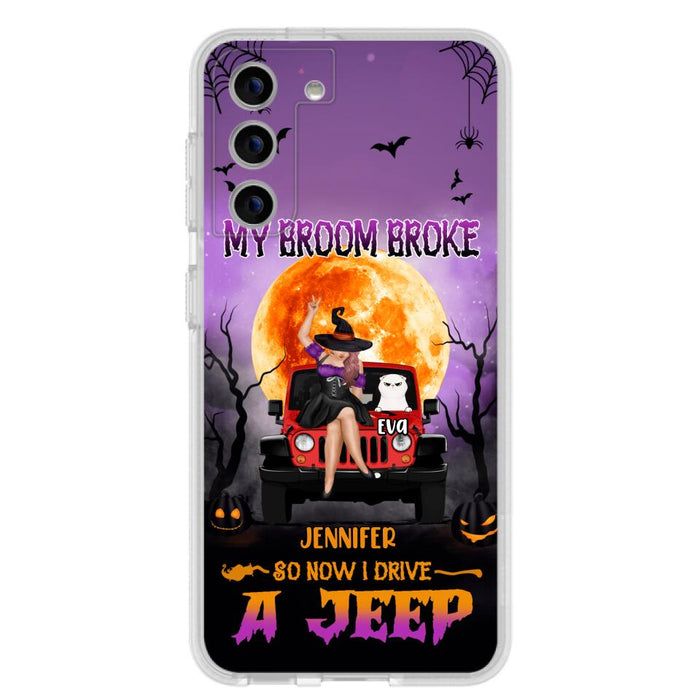 Custom Personalized Off-road Girl Phone Case - Upto 4 Cats - Halloween Gift Idea For Off-road Lovers/Cat Lovers - My Broom Broke - Case for iPhone/Samsung