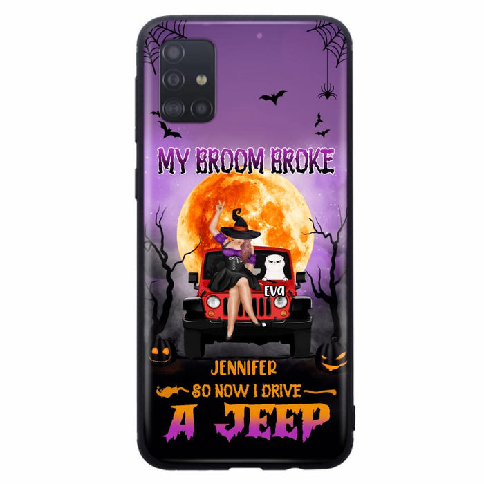 Custom Personalized Off-road Girl Phone Case - Upto 4 Cats - Halloween Gift Idea For Off-road Lovers/Cat Lovers - My Broom Broke - Case for iPhone/Samsung