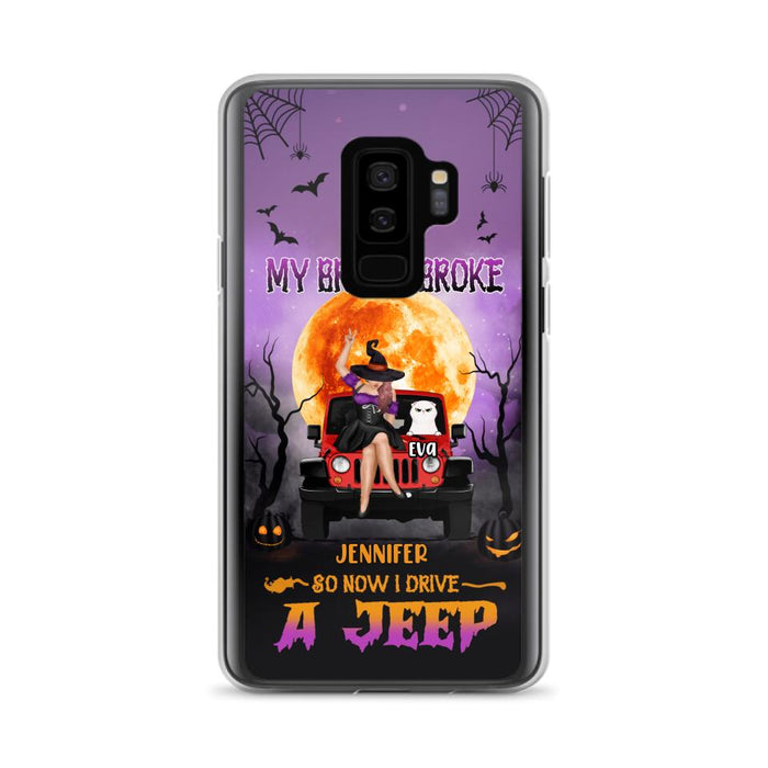 Custom Personalized Off-road Girl Phone Case - Upto 4 Cats - Halloween Gift Idea For Off-road Lovers/Cat Lovers - My Broom Broke - Case for iPhone/Samsung