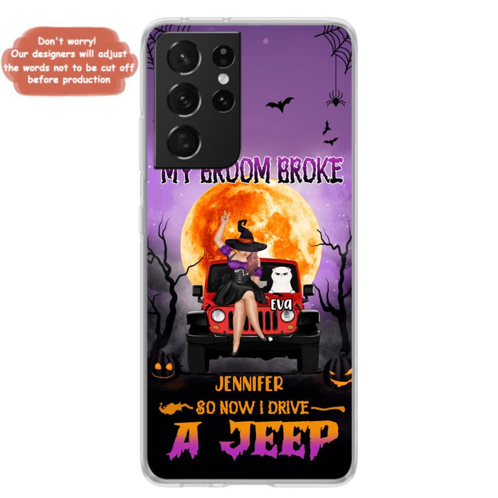 Custom Personalized Off-road Girl Phone Case - Upto 4 Cats - Halloween Gift Idea For Off-road Lovers/Cat Lovers - My Broom Broke - Case for iPhone/Samsung