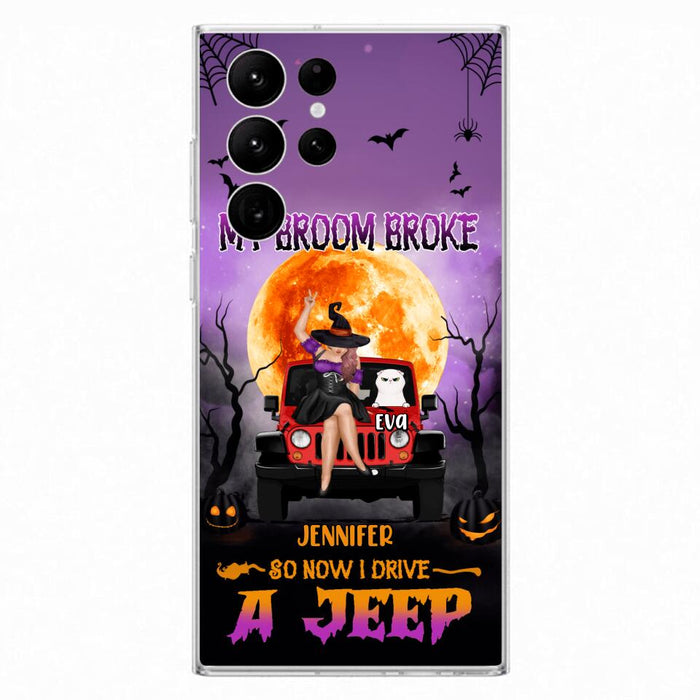 Custom Personalized Off-road Girl Phone Case - Upto 4 Cats - Halloween Gift Idea For Off-road Lovers/Cat Lovers - My Broom Broke - Case for iPhone/Samsung