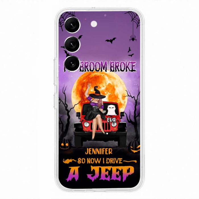 Custom Personalized Off-road Girl Phone Case - Upto 4 Cats - Halloween Gift Idea For Off-road Lovers/Cat Lovers - My Broom Broke - Case for iPhone/Samsung