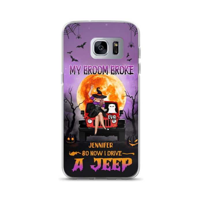 Custom Personalized Off-road Girl Phone Case - Upto 4 Cats - Halloween Gift Idea For Off-road Lovers/Cat Lovers - My Broom Broke - Case for iPhone/Samsung