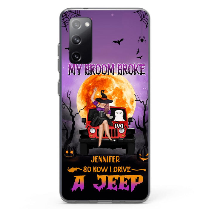 Custom Personalized Off-road Girl Phone Case - Upto 4 Cats - Halloween Gift Idea For Off-road Lovers/Cat Lovers - My Broom Broke - Case for iPhone/Samsung