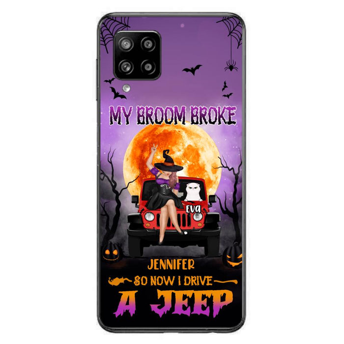 Custom Personalized Off-road Girl Phone Case - Upto 4 Cats - Halloween Gift Idea For Off-road Lovers/Cat Lovers - My Broom Broke - Case for iPhone/Samsung