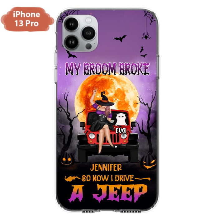 Custom Personalized Off-road Girl Phone Case - Upto 4 Cats - Halloween Gift Idea For Off-road Lovers/Cat Lovers - My Broom Broke - Case for iPhone/Samsung