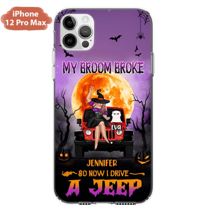 Custom Personalized Off-road Girl Phone Case - Upto 4 Cats - Halloween Gift Idea For Off-road Lovers/Cat Lovers - My Broom Broke - Case for iPhone/Samsung