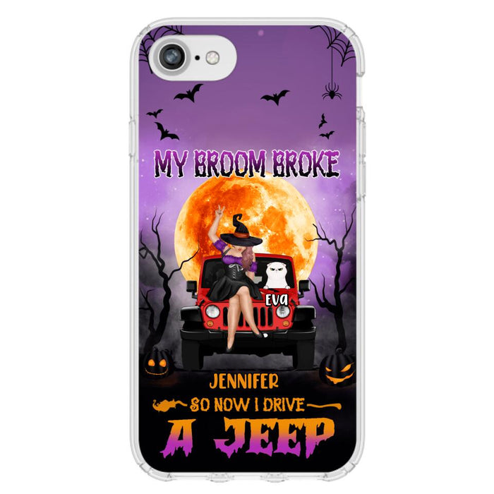 Custom Personalized Off-road Girl Phone Case - Upto 4 Cats - Halloween Gift Idea For Off-road Lovers/Cat Lovers - My Broom Broke - Case for iPhone/Samsung