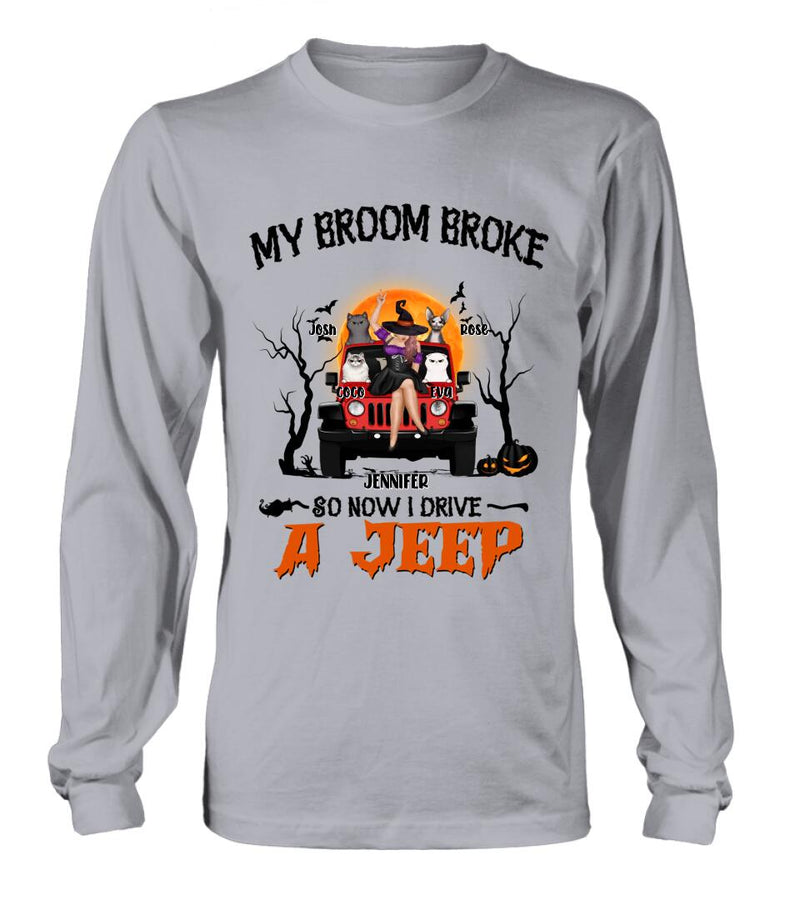 Personalized Off-road Girl Shirt - Up to 4 Cats - Halloween Gift Idea For Off-road Lovers/Cat Lovers - My Broom Broke