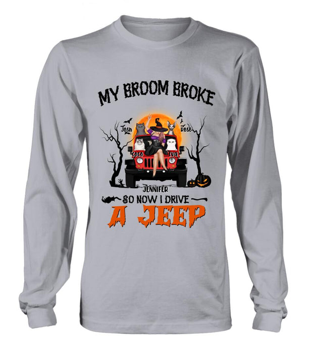 Custom Personalized Off-road Girl Shirt - Upto 4 Cats - Halloween Gift Idea For Off-road Lovers/Cat Lovers - My Broom Broke