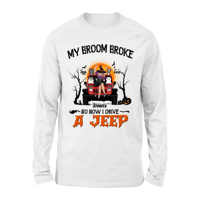 Custom Personalized Off-road Girl Shirt - Upto 4 Cats - Halloween Gift Idea For Off-road Lovers/Cat Lovers - My Broom Broke