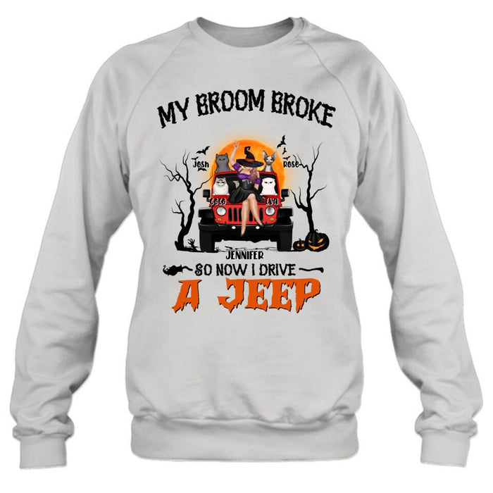 Custom Personalized Off-road Girl Shirt - Upto 4 Cats - Halloween Gift Idea For Off-road Lovers/Cat Lovers - My Broom Broke