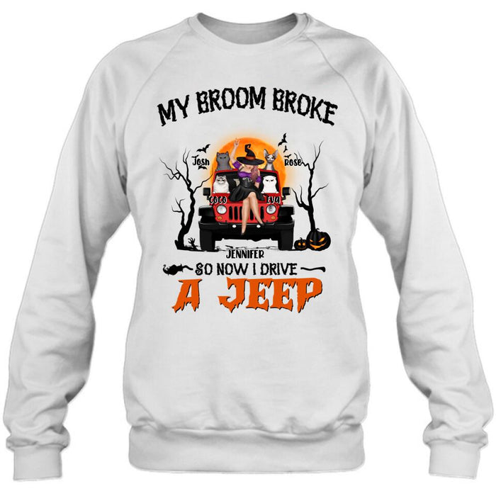 Custom Personalized Off-road Girl Shirt - Upto 4 Cats - Halloween Gift Idea For Off-road Lovers/Cat Lovers - My Broom Broke