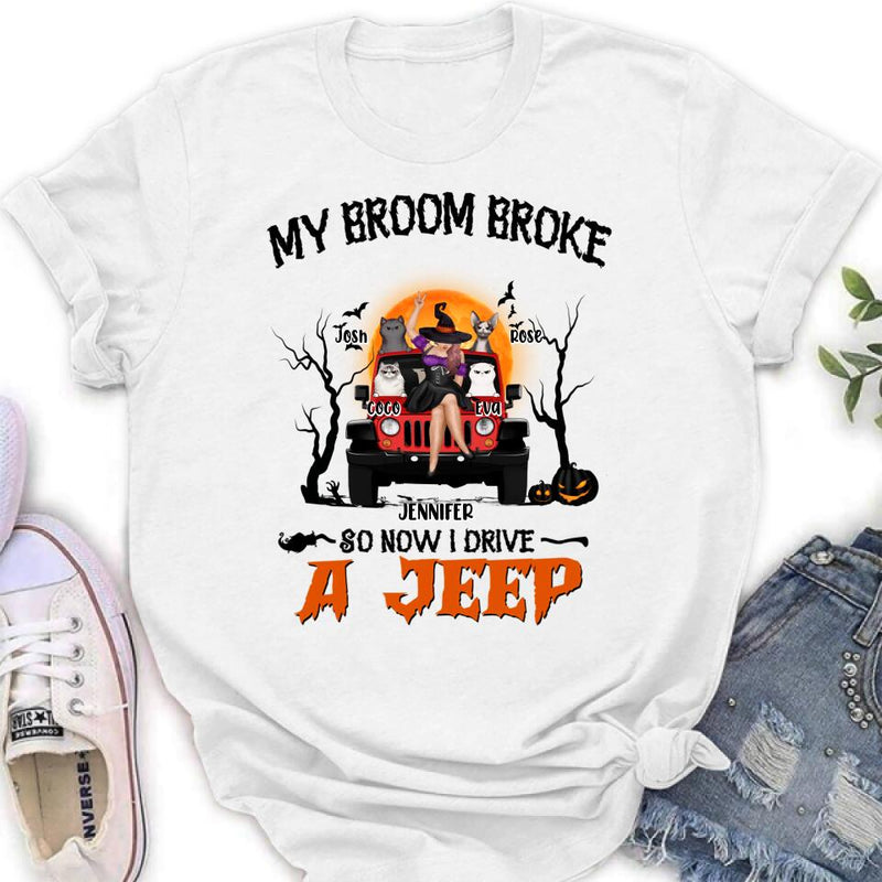 Personalized Off-road Girl Shirt - Up to 4 Cats - Halloween Gift Idea For Off-road Lovers/Cat Lovers - My Broom Broke