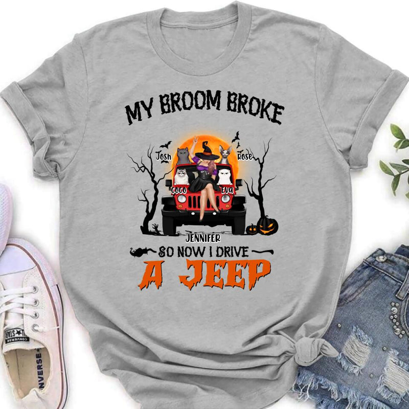 Personalized Off-road Girl Shirt - Up to 4 Cats - Halloween Gift Idea For Off-road Lovers/Cat Lovers - My Broom Broke