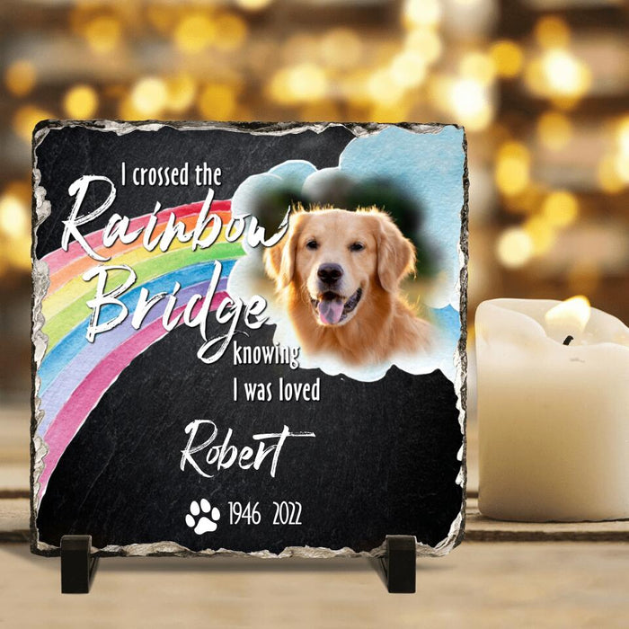 Custom Personalized Memorial Photo Square Lithograph - Memorial Gift Idea - I Crossed The Rainbow Bridge Knowing I Was Loved