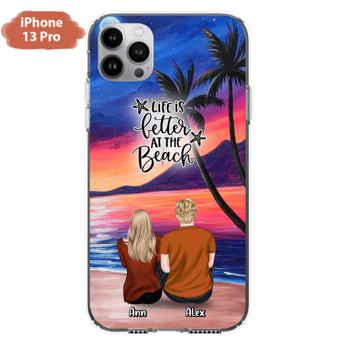 Personalized Couple and Pet Beach Dawn Phone Case for iPhone and Samsung - Couple with up to 4 dogs/cats - Life is better at the beach