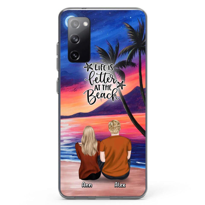 Personalized Couple and Pet Beach Dawn Phone Case for iPhone and Samsung - Couple with up to 4 dogs/cats - Life is better at the beach