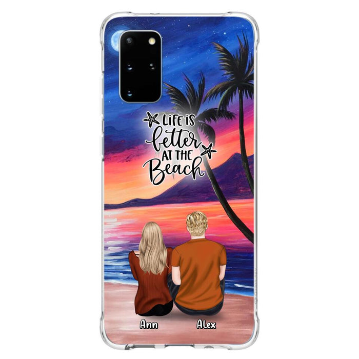 Personalized Couple and Pet Beach Dawn Phone Case for iPhone and Samsung - Couple with up to 4 dogs/cats - Life is better at the beach