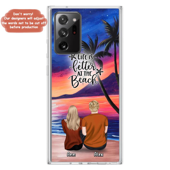 Personalized Couple and Pet Beach Dawn Phone Case for iPhone and Samsung - Couple with up to 4 dogs/cats - Life is better at the beach