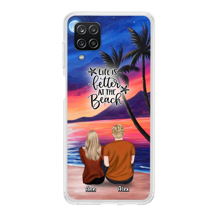 Personalized Couple and Pet Beach Dawn Phone Case for iPhone and Samsung - Couple with up to 4 dogs/cats - Life is better at the beach