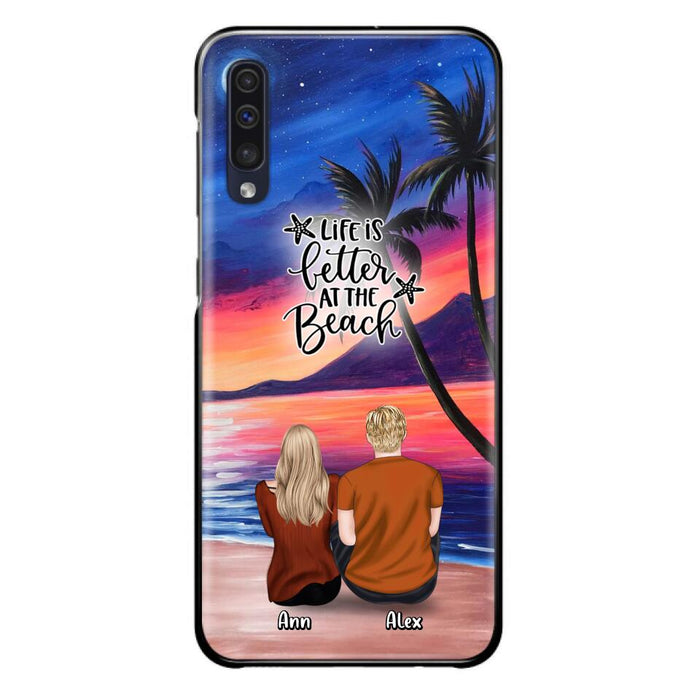 Personalized Couple and Pet Beach Dawn Phone Case for iPhone and Samsung - Couple with up to 4 dogs/cats - Life is better at the beach