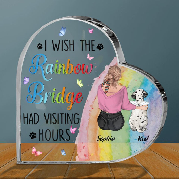 Custom Personalized Pet Mom/Dad Crystal Heart - Gift Idea For Dog/ Cat Owner - I Wish The Rainbow Bridge Had Visiting Hours