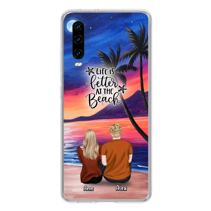 Personalized Couple & Pet Beach Dawn Phone Case For Huawei, Oppo and Xiaomi - Gift for Couple with up to 4 Dogs/Cats - Life is better at the beach