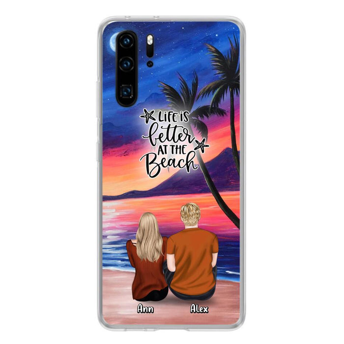 Personalized Couple & Pet Beach Dawn Phone Case For Huawei, Oppo and Xiaomi - Gift for Couple with up to 4 Dogs/Cats - Life is better at the beach
