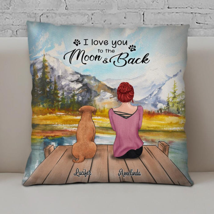 Custom Personalized Pets Mom Pillow Cover - Mom With Upto 5 Pets - Best Gift For Mother's Day - I Love You To The Moon & Back - CMNG3Y