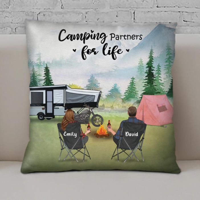Custom Personalized Camping Throw Pillow Cover Gift For Couple, Family - Full Options - Camping Partners For Life