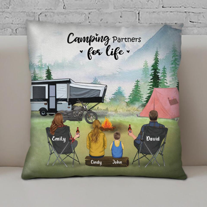 Personalized Camping Pillow Cover - Best Gift For Family, Camping Lovers - Parents with 2 Children and up to 6 Pets - Love is to stay together
